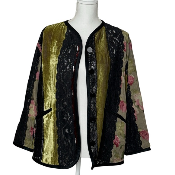 Koos Van Den Akker Silk Jacket 80s Vintage Patchwork Velvet Blazer SZ Small - Picture 1 of 16